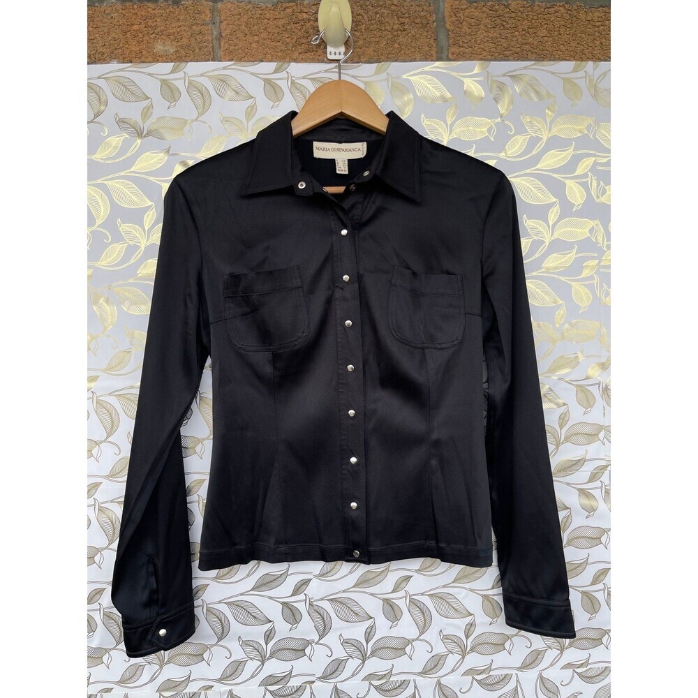 Maria di Ripabianca Italy Black Long Sleeve Blouse - Quiet Luxury Designer Snap